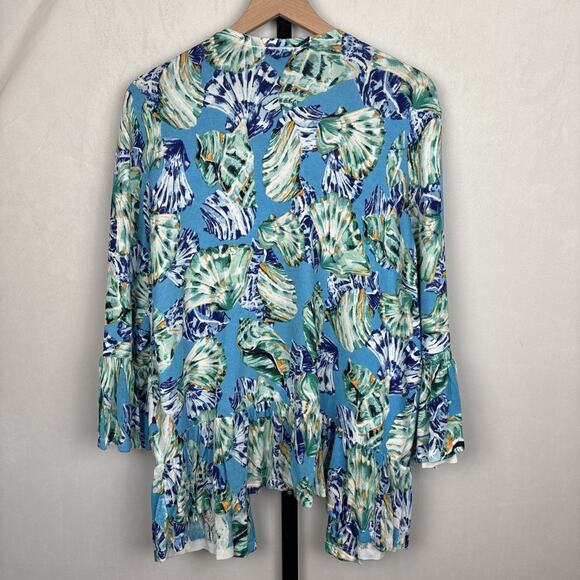 Chico's Seashell Open Front Cardigan Size XL Linen Blend Beach Colorful Coastal - Picture 6 of 11